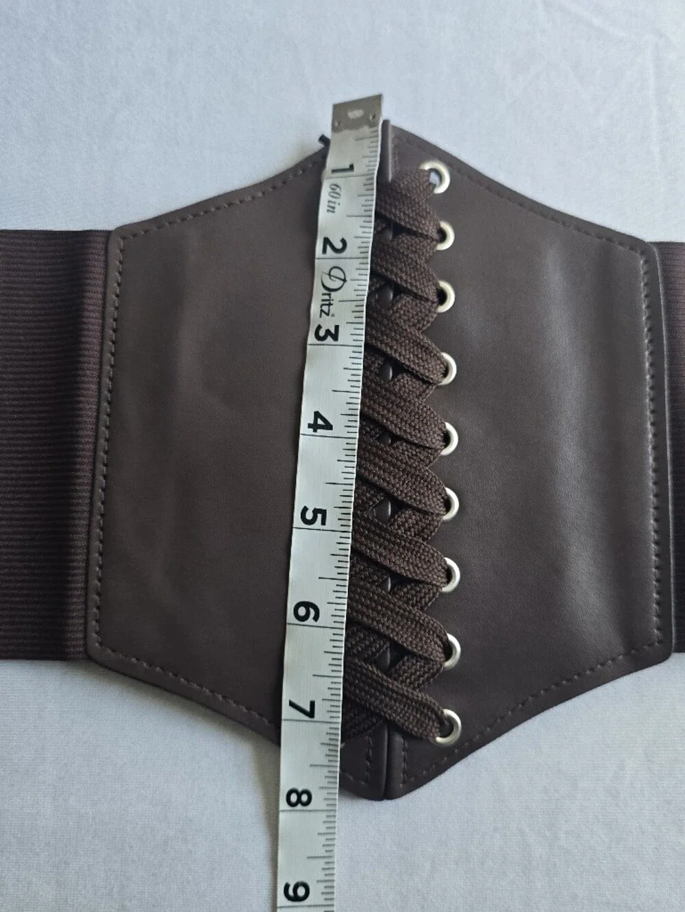 Corset Style Underbust Brown Elastic Wide Waist Belt Faux Leather One Size